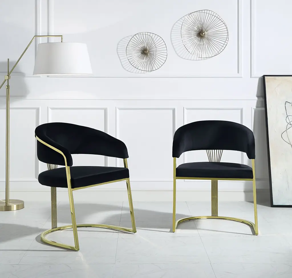 Fallon Side Chair Black Velvet Mirrored Gold Finish acme onsite store