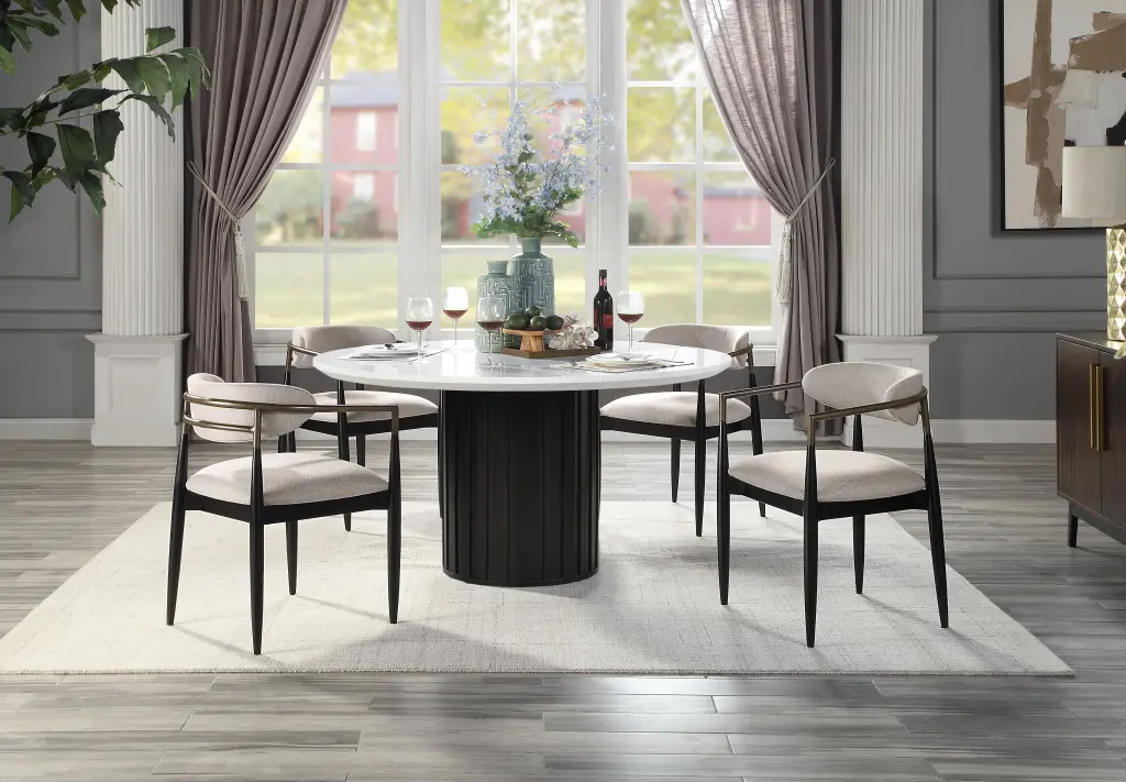 Jaramillo Side Chair Set 2 Beige Material Black Finish Dining Room Chairs acme onsite store