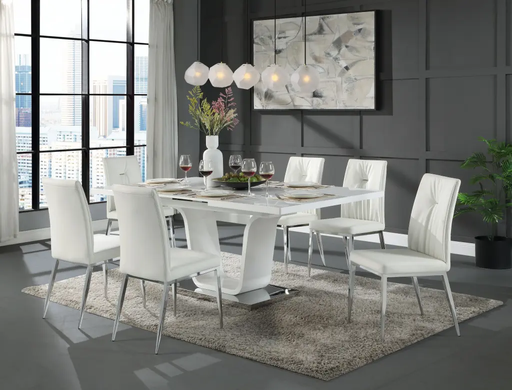 Kamaile Side Chair Set 2 Beige Synthetic Leather Chrome Finish acme onsite store