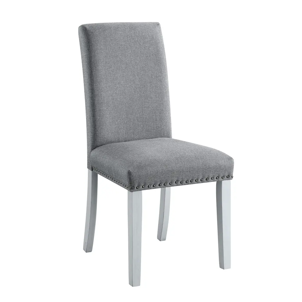 Lanton Side Chair Set 2 Gray Linen & Antique White Finish Modern Dining Chairs acme onsite store