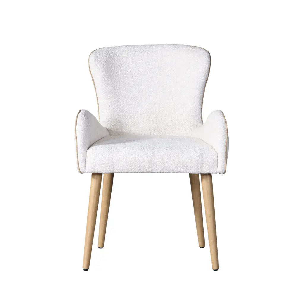 Qwin Side Chair Set 2 Beige Boucle And Oak Finish Modern Dining Chairs Home Or Office acme onsite store