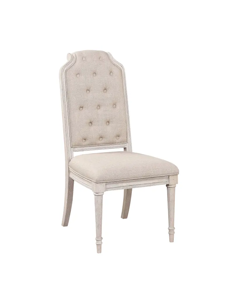 Wynsor Side Chair Set 2 Fabric Upholstered Antique Champagne Finish acme onsite store