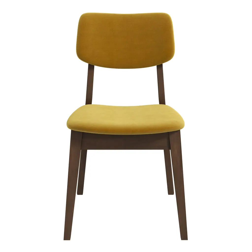 Carlos Dark Yellow Velvet Solid Back Side Chair Set 2 Brown Dining Chairs ashcroft furniture