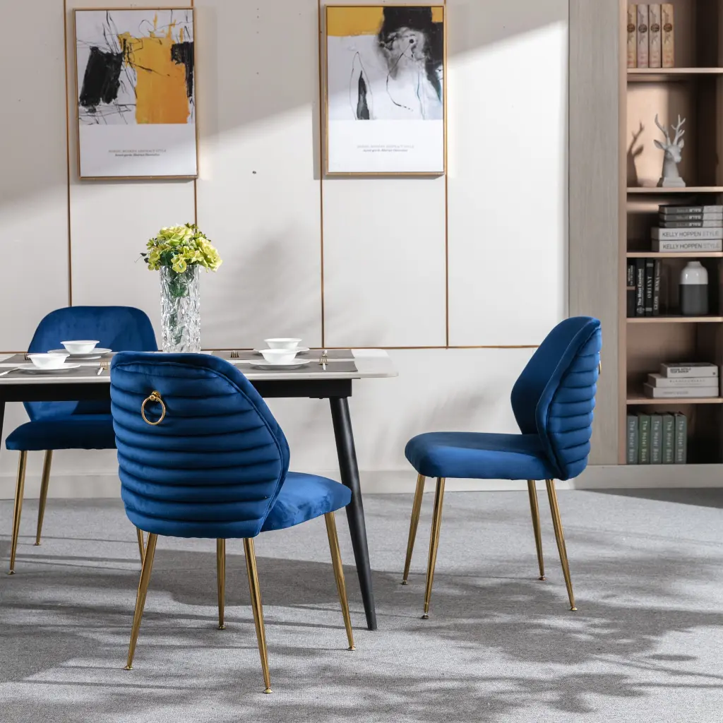 Modern Dining Chair Set 2 Woven Velvet Upholstery and Wooden Legs chairus