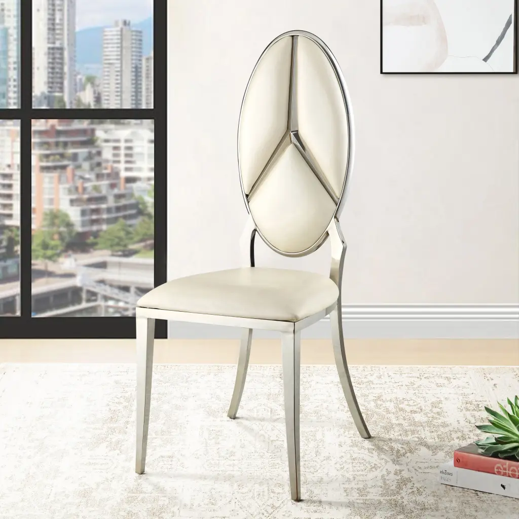 Beige and Antique White Oval Back Side Chairs Set 2 Beige Dining Room furniture max