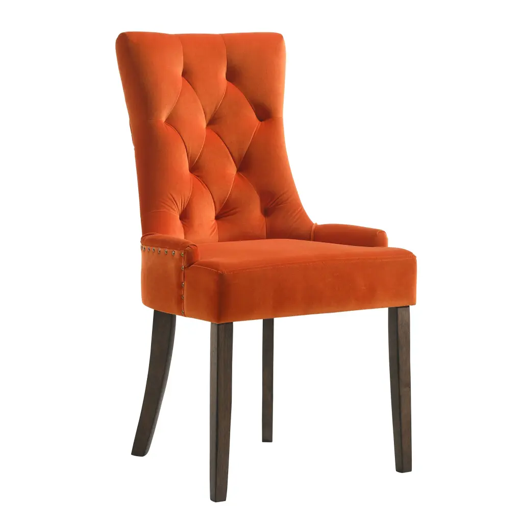 Orange And Weathered Oak Tufted Back Side Chairs Set 2 Solid Orange Upholstery furniture max
