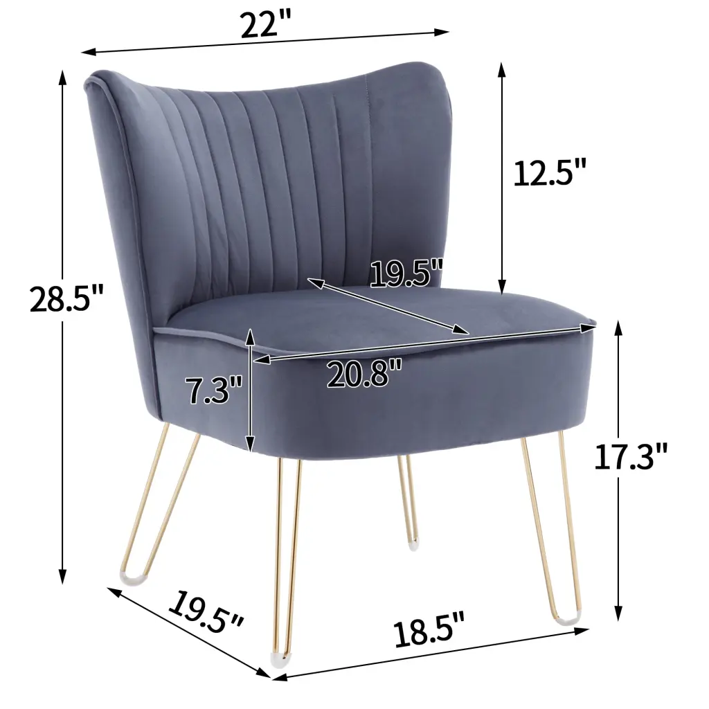 Hengming Modern Velvet Armless Side Chair Metal Legs hengming store