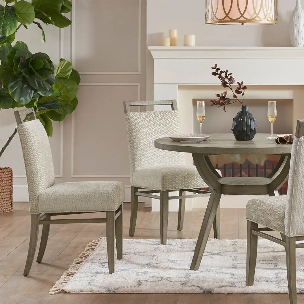 Dining Chair Set 2 Cream Polyester Upholstered Modern Side Chairs jla