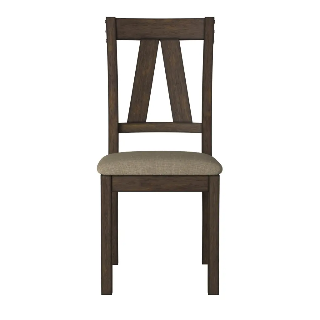 Brown Finish Side Chairs Set 2 Metallic Banded Rivets Cotton kanepe