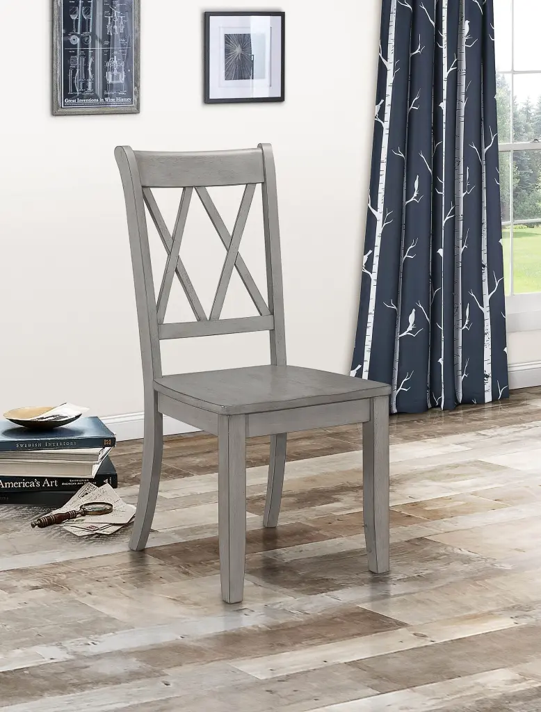 Casual Gray Finish Side Chairs Set 2 Pine Veneer Transitional Double Ladderback Design kanepe