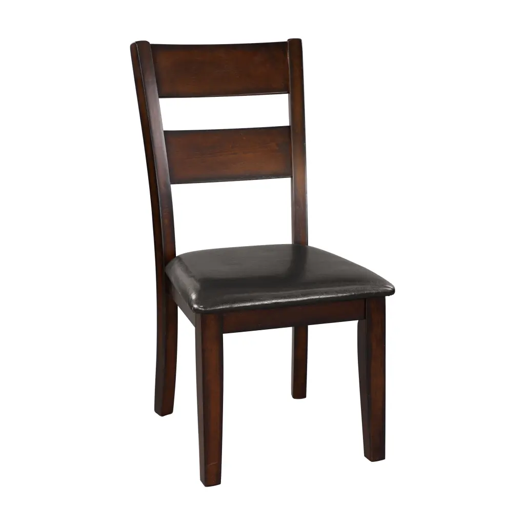 Cherry Finish Classic Style Set 2 Side Chairs Mango Veneer Faux Leather kanepe