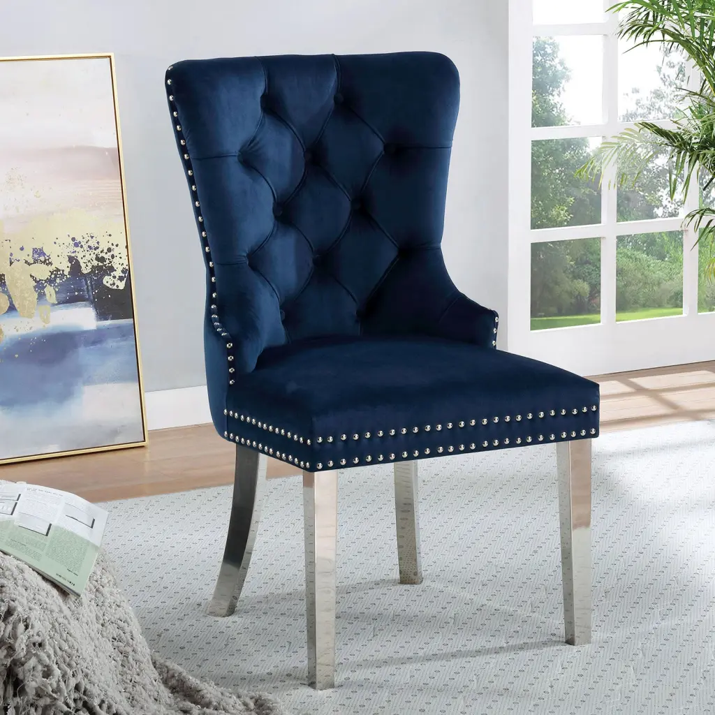Contemporary Blue Hue Flannelette 2 Piece Side Chairs Button Tufted kanepe