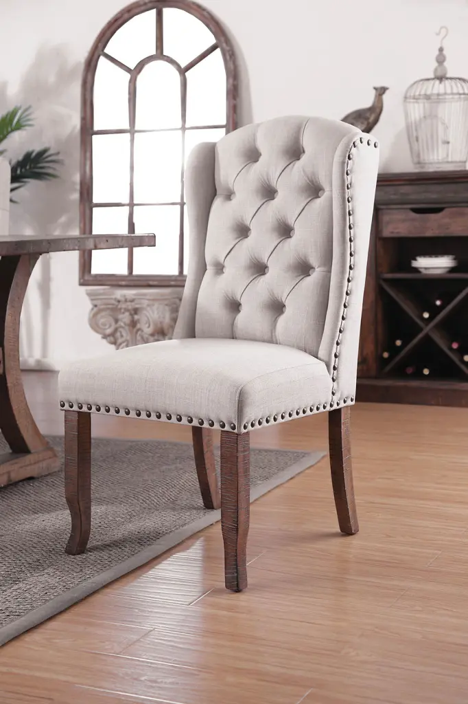 Contemporary Ivory Material 2Pcs Side Chairs Tufted Wingsupport Design Rustic Look kanepe