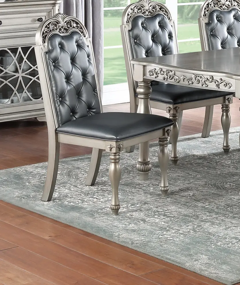 Majestic Formal Set 2 Side Chairs Grey Silver Finish Rubberwood Dining Chairs kanepe