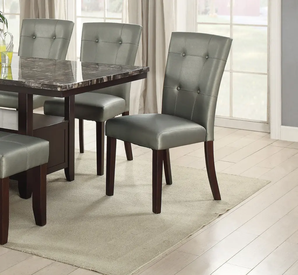 Modern Parson Chairs Silver Faux Leather Tufted Set 2 Side Chairs kanepe