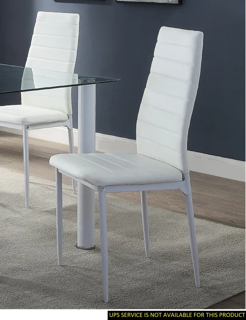 Modern Style White Metal Finish Side Chairs 2Pc Set Faux Leather Cover kanepe