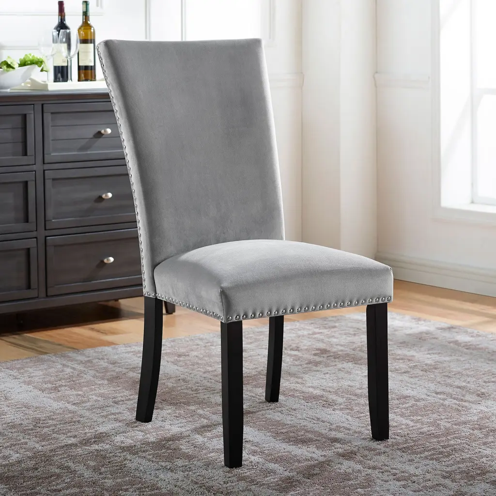 Set 2 Gray Flannelet Side Chairs Dining Room Modern Furniture kanepe