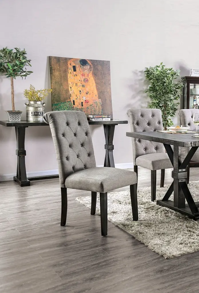 Timeless Antique Black and Light Gray Set 2 Side Chairs Button Tufted Design kanepe