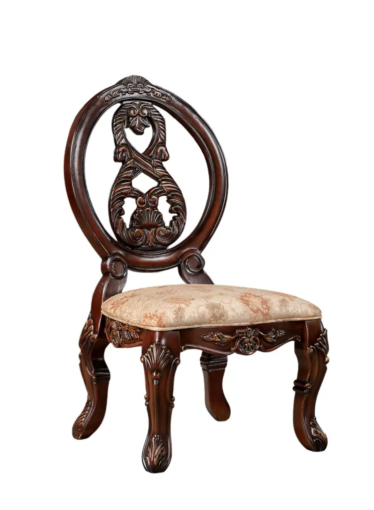 Traditional Brown Cherry 2Pcs Side Chairs Tan Fabric Seats kanepe