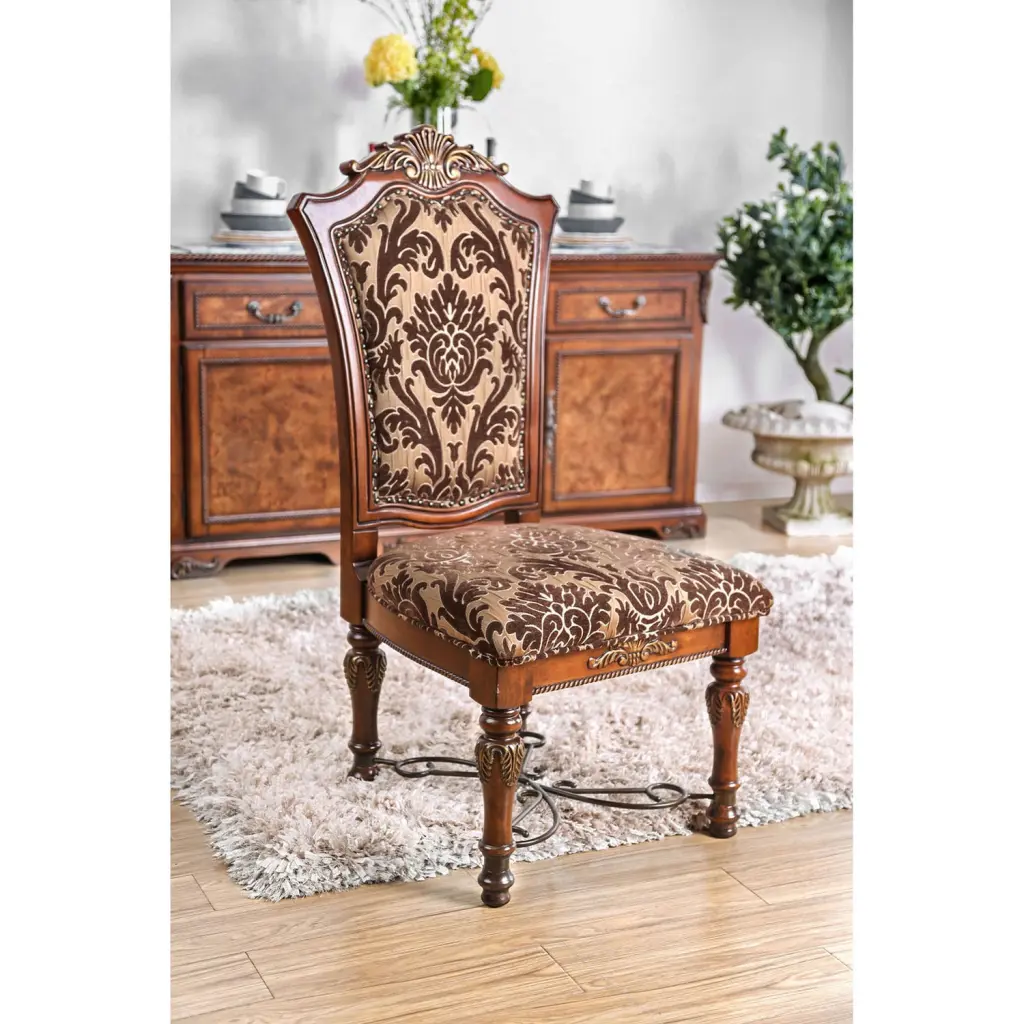 Traditional Fancy Set 2 Side Chairs Brown Cherry Solid Wood kanepe