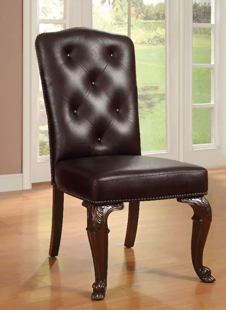 Traditional Formal Set 2 Side Chairs Brown Cherry Solid Wood Dining Chairs kanepe