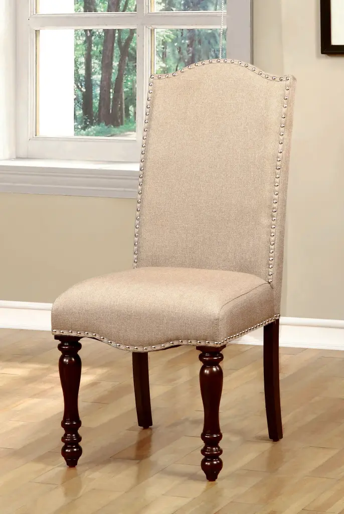 Transitional Antique Cherry Beige Set 2Pc Side Chairs Padded Fabric Seats kanepe