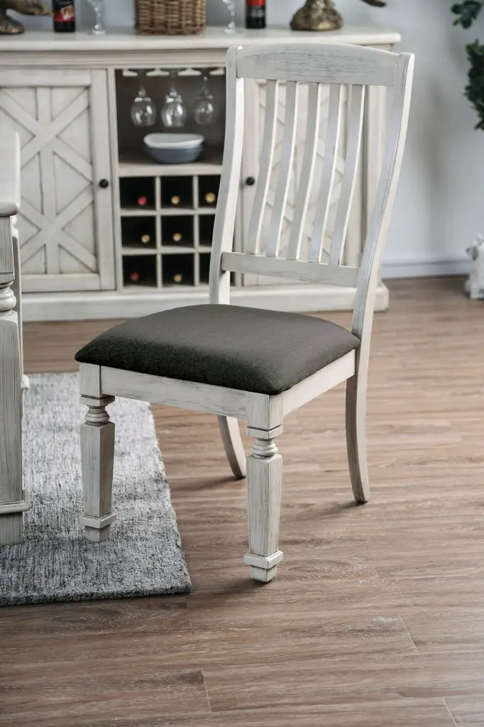Transitional 2 Piece Side Chairs Antique White Solid Wood Gray Fabric Dining Chairs kanepe