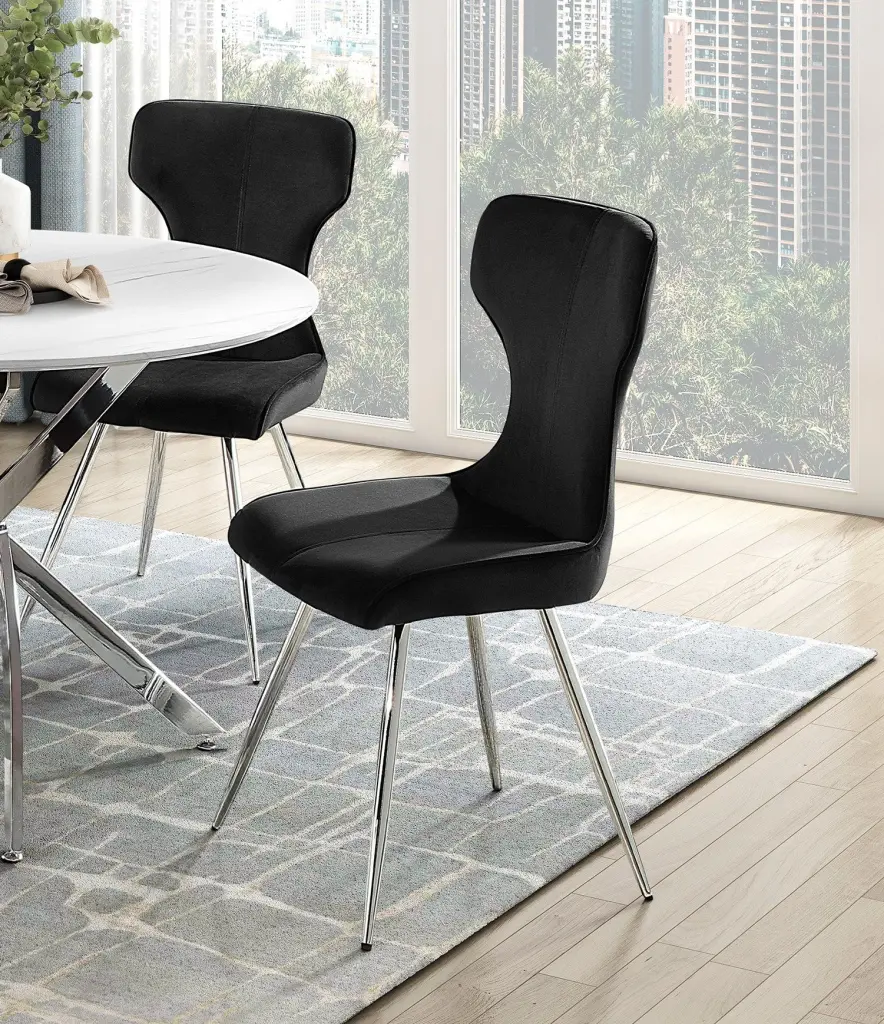 Ultra Modern Dining Set 2 Side Chairs Black Velvet Upholstery kanepe
