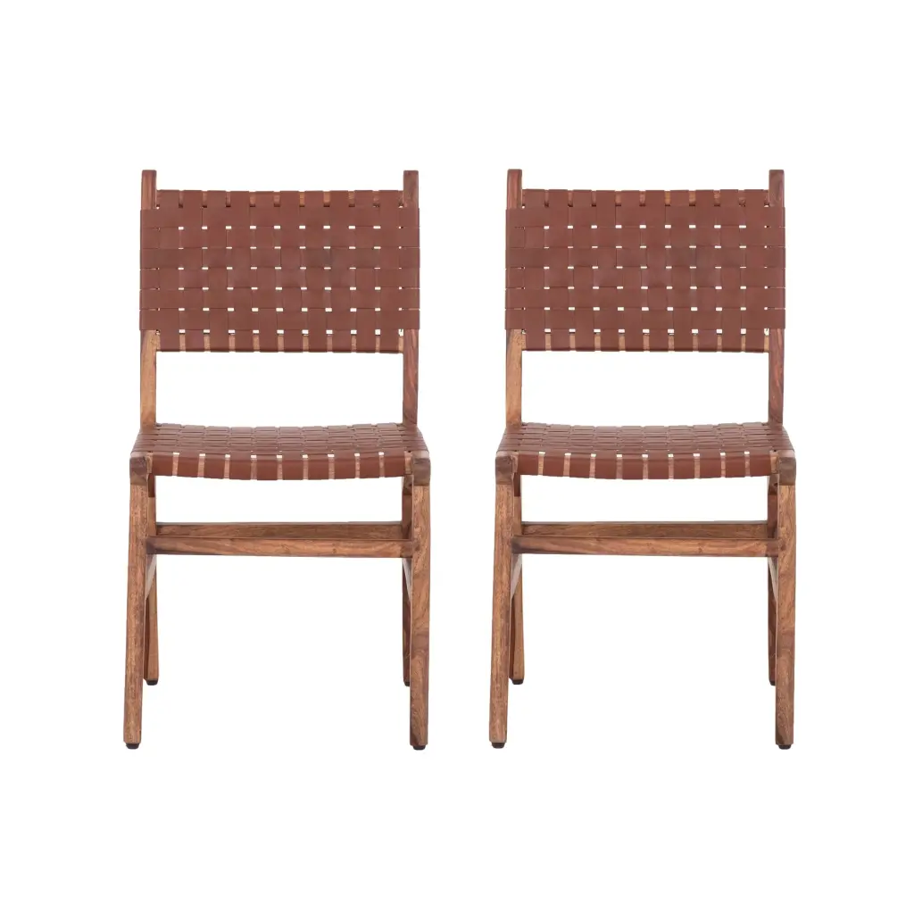 Upholstered Dining Chair Set 2 Authentic Leather Woven Side Chairs kanepe