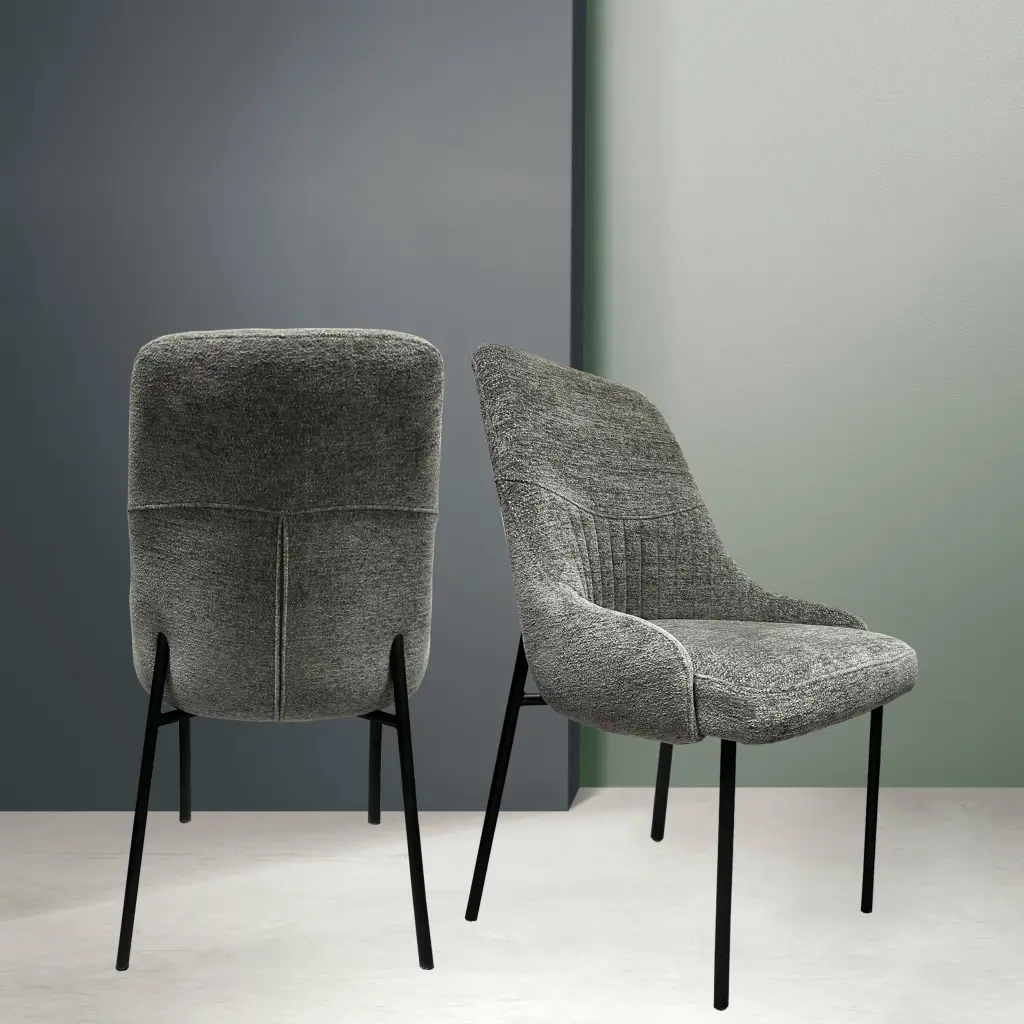 Set 2 Grey Boucle Fabric Upholstered Dining Side Chairs new spec furniture