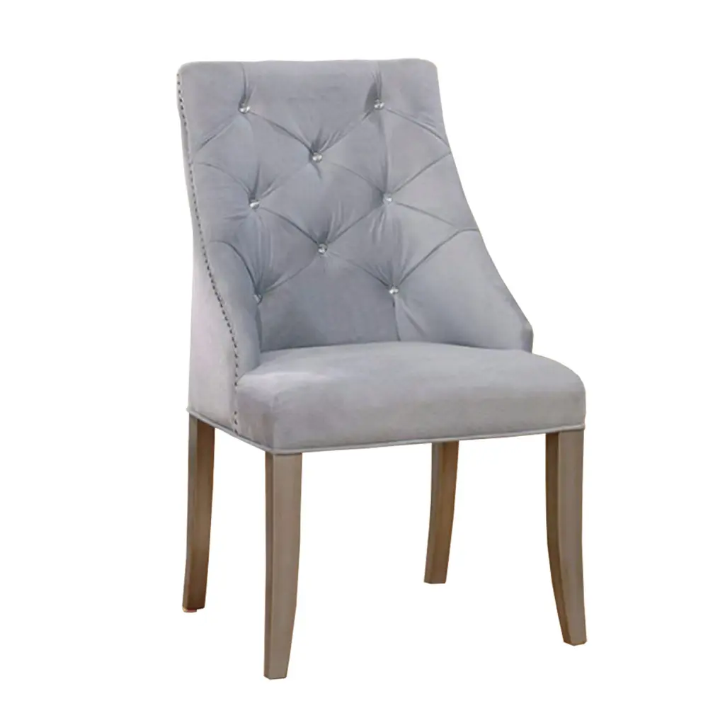 23 Inch Flannelette Dining Side Chair Button Tufted Set 2 Gray royal hampton