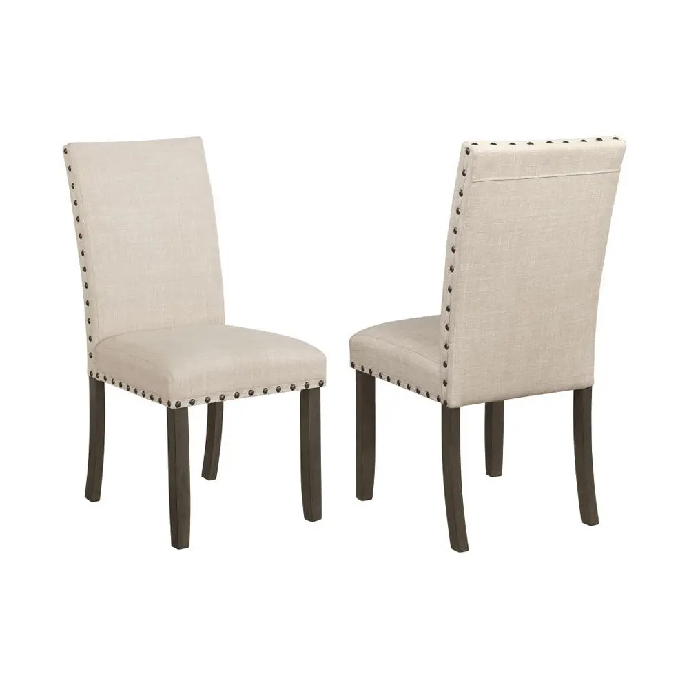 Set 2 Fabric Upholstered Side Chairs Beige Solid Dining Room Chairs simple relax