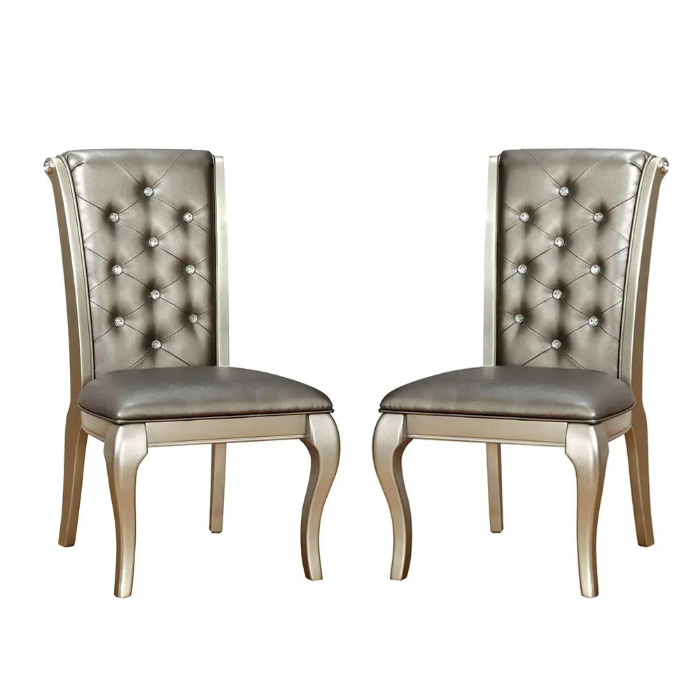 Set 2 Faux Hide Upholstered Side Chairs Champagne Living Room simple relax