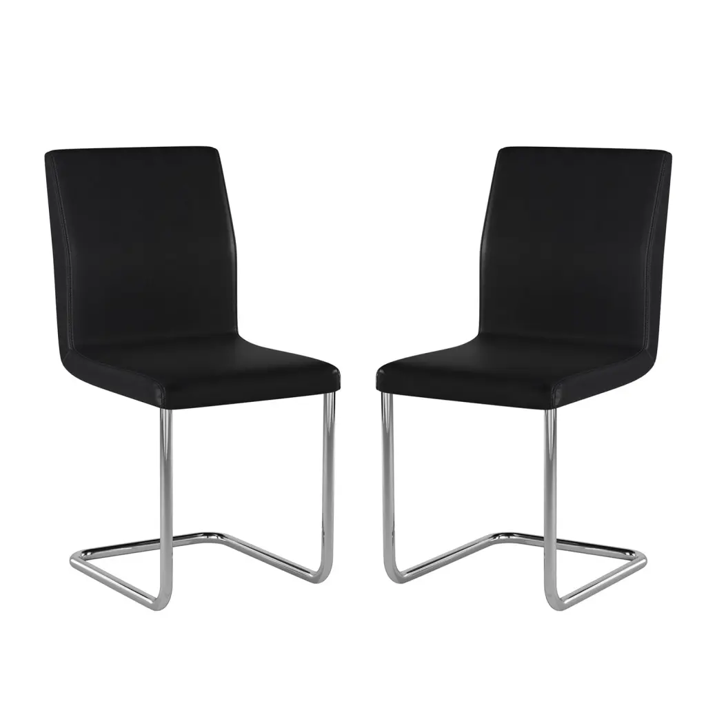 Set 2 Padded Side Chairs L Shape Leg Black And Chrome Solid Dining Chairs simple relax