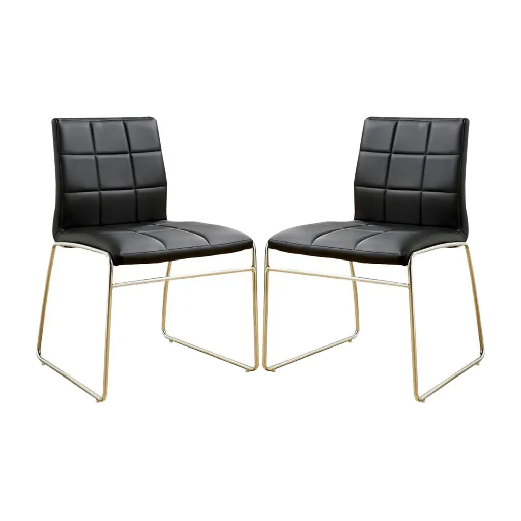 Set 2 Upholstered Side Chairs Black and Chrome Solid Black Dining Chairs simple relax