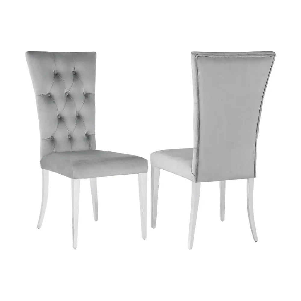 Set 2 Velvet Upholstered Side Chairs Grey and Chrome Dining Room simple relax