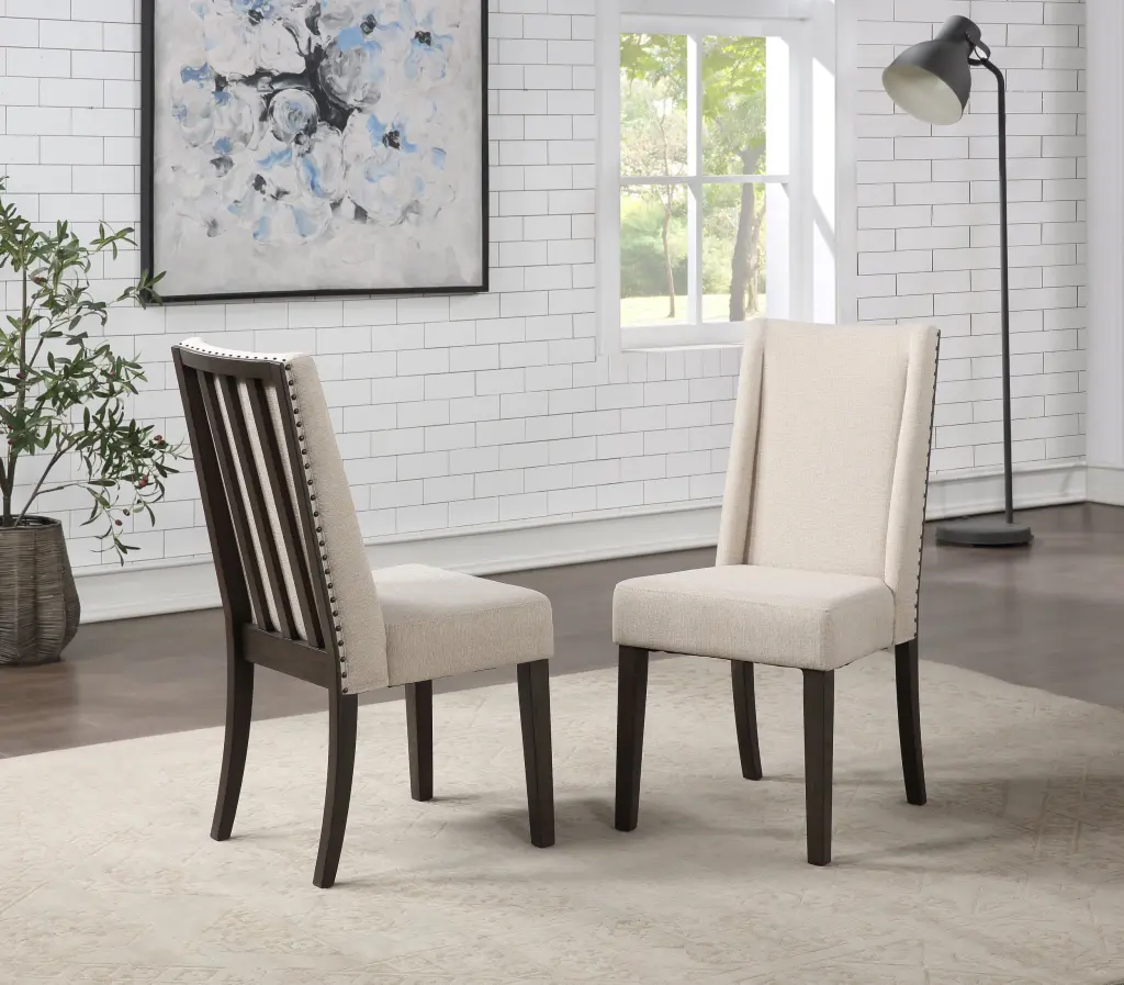 Napa Upholstered Side Chair Set 2 - Dark Brown Wood Frame steve silver furniture