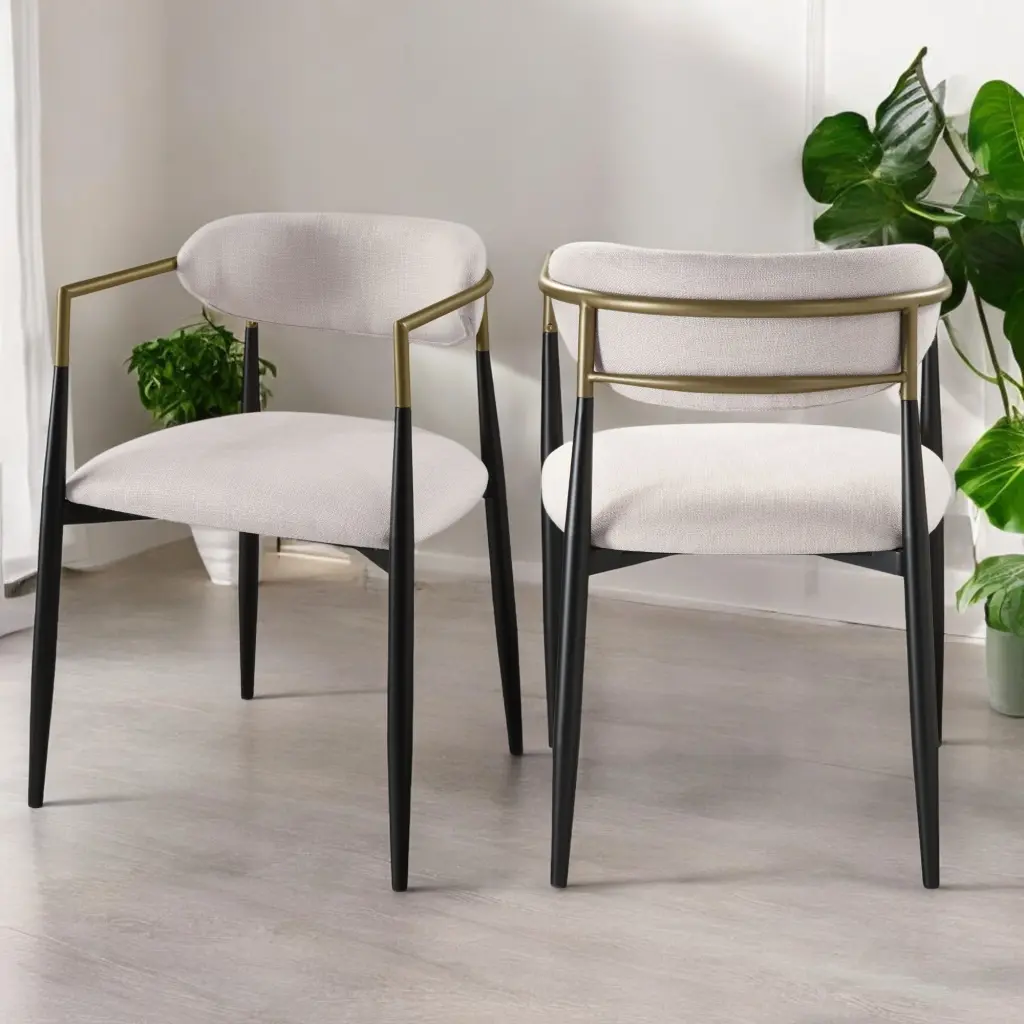 Jaramillo Beige Linen Side Chair Set 2 Black Finish - Modern Dining Chairs urban nest