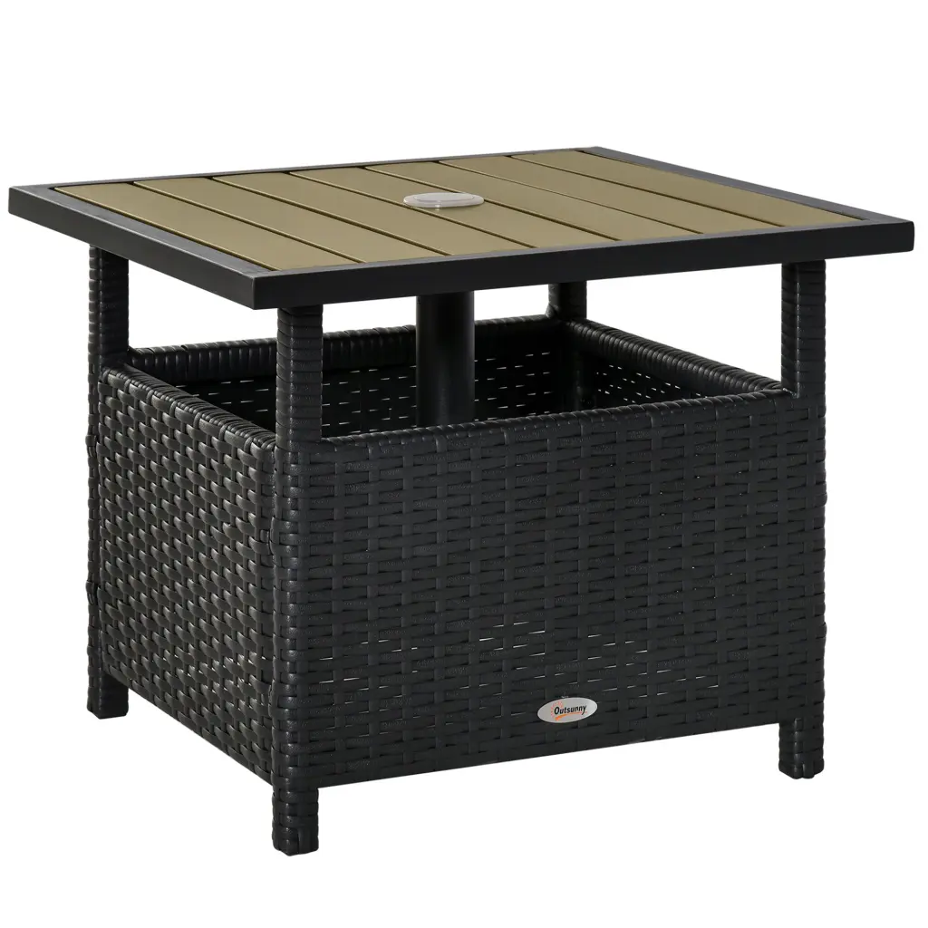 Outsunny 22 Inch Rattan Wicker Side Table Steel Frame Umbrella Insert aosom business