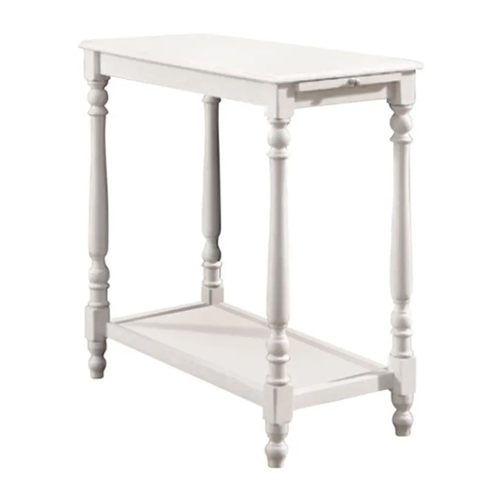 Benzara Wooden Side Table Turned Legs and Open Shelf White
