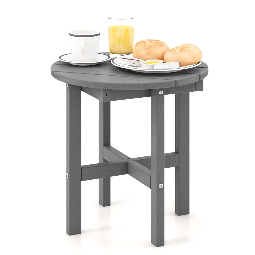 Costway 18 Inch Grey Adirondack Round All Weather HDPE Outdoor Side Table