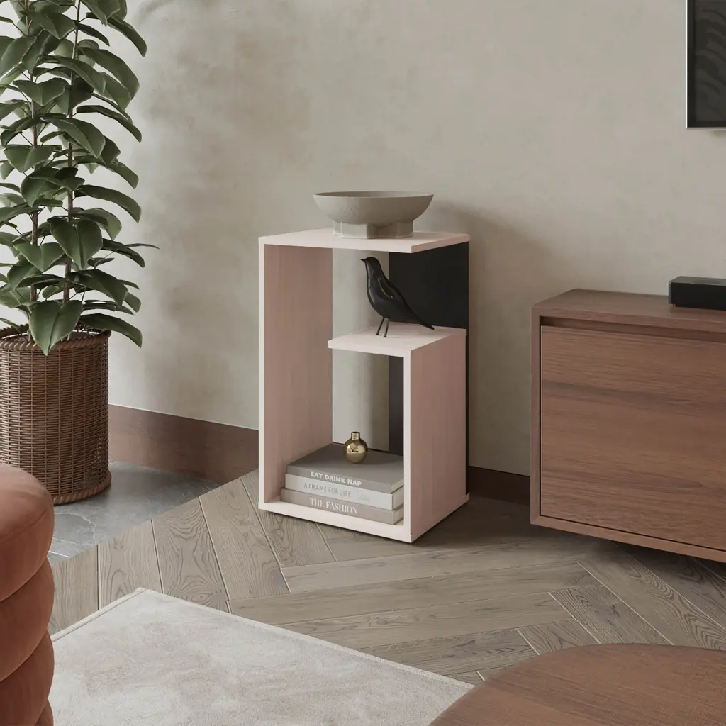 Vega Side Table Melamine Open Storage Pearl Black fm furniture