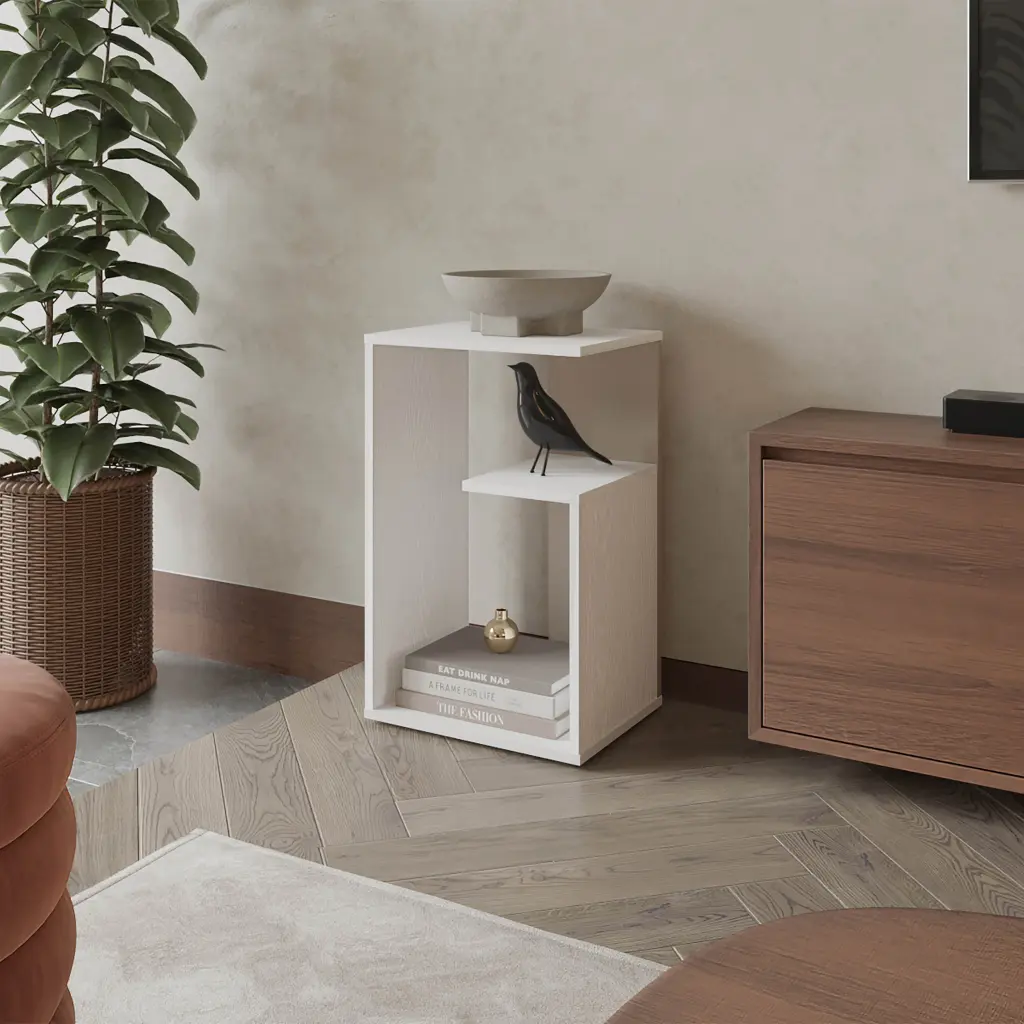 Vega White Melamine Side Table Open Storage fm furniture