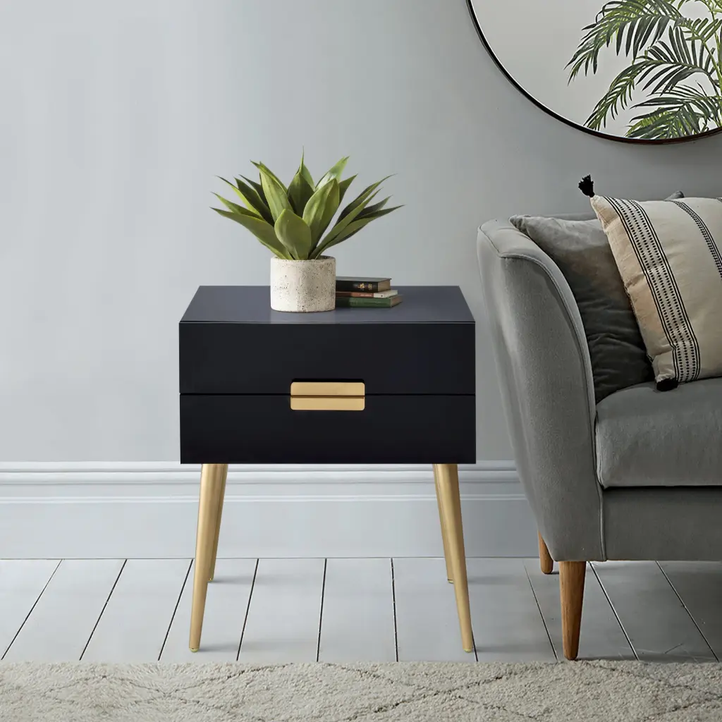 Black And Gold Side Table 2 Drawers Living Space furniture max