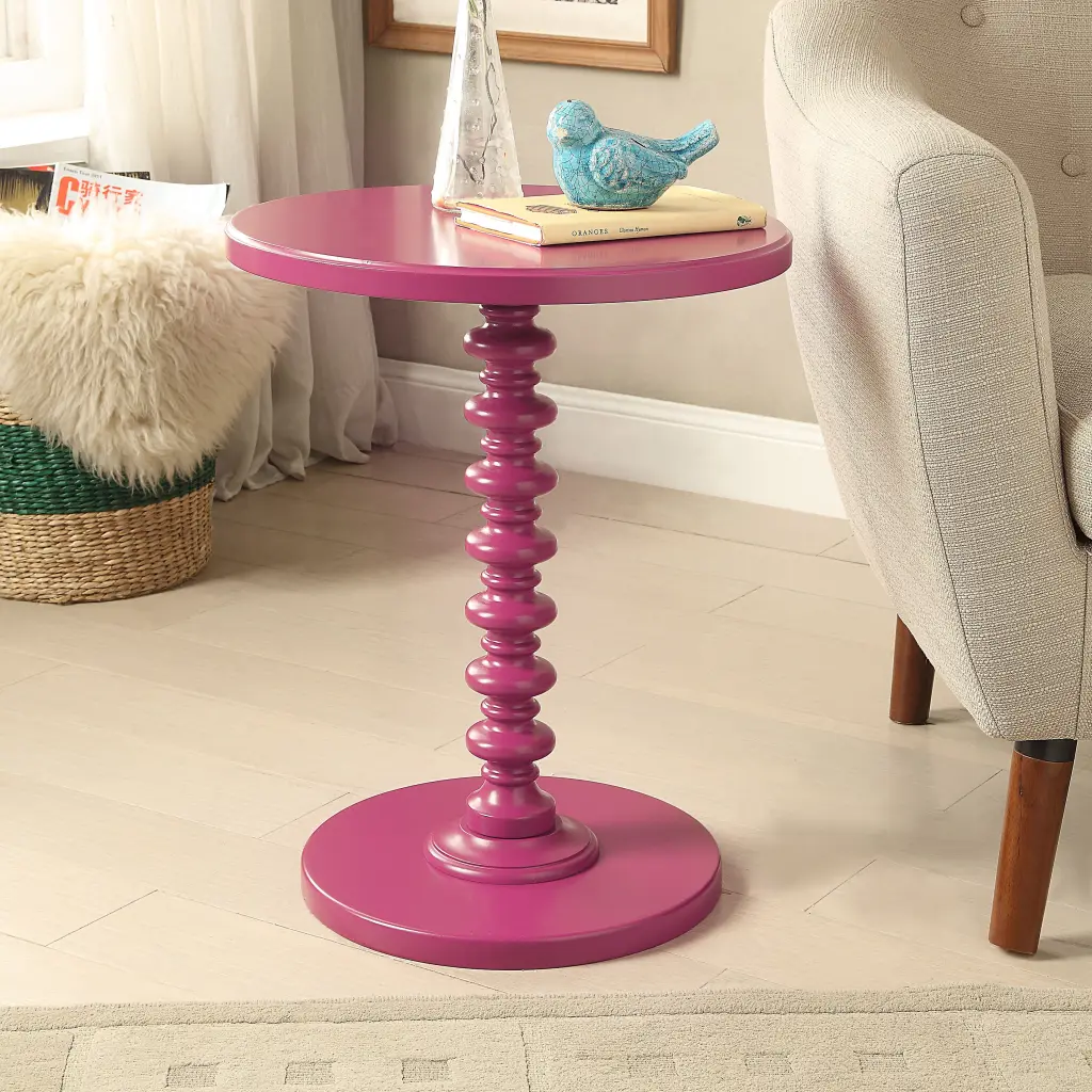 Purple Accent Table Pedestal Base Round Living Room Side Table furniture max