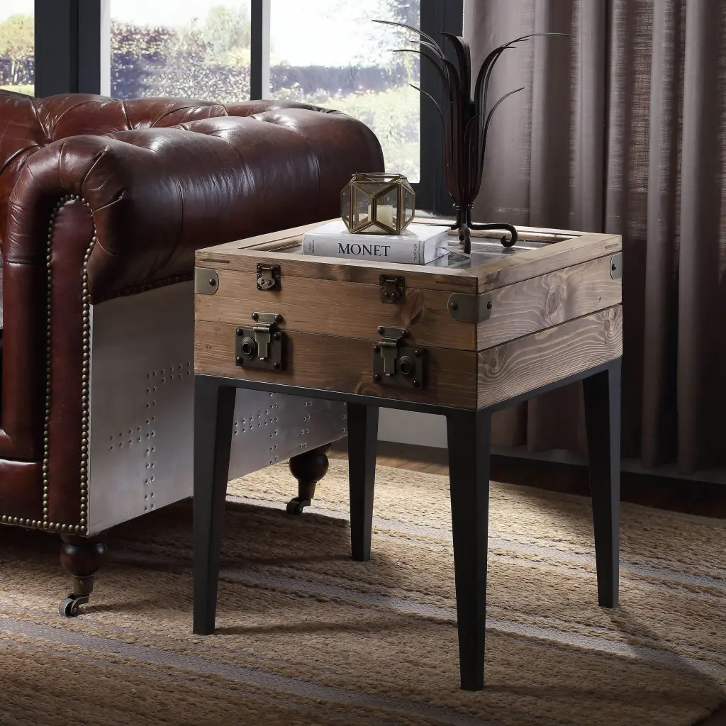 Rustic Oak and Matte Grey Accent Table Tapered Legs furniture max