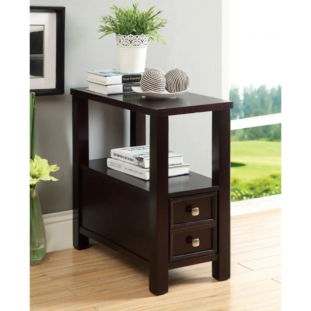 Furniture America Townsville Double Drawer Side Accent Table Espresso