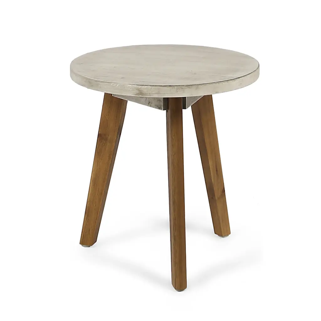 GDF Studio Gino Light Gray Acacia Wood Indoor Outdoor Side Table GDFSTUDIO