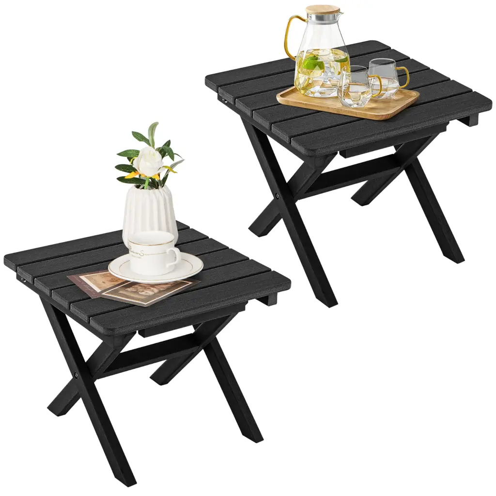 Gymax 2 Piece Folding Adirondack Side Table Poolside Garden Patio Black