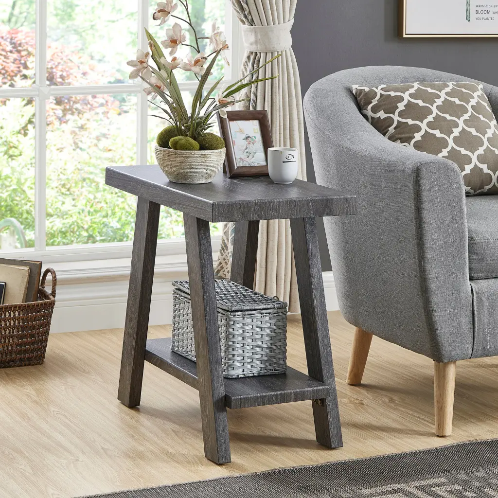 Athens Contemporary Wood Shelf Side Table Gray Finish Gray Mdf hz